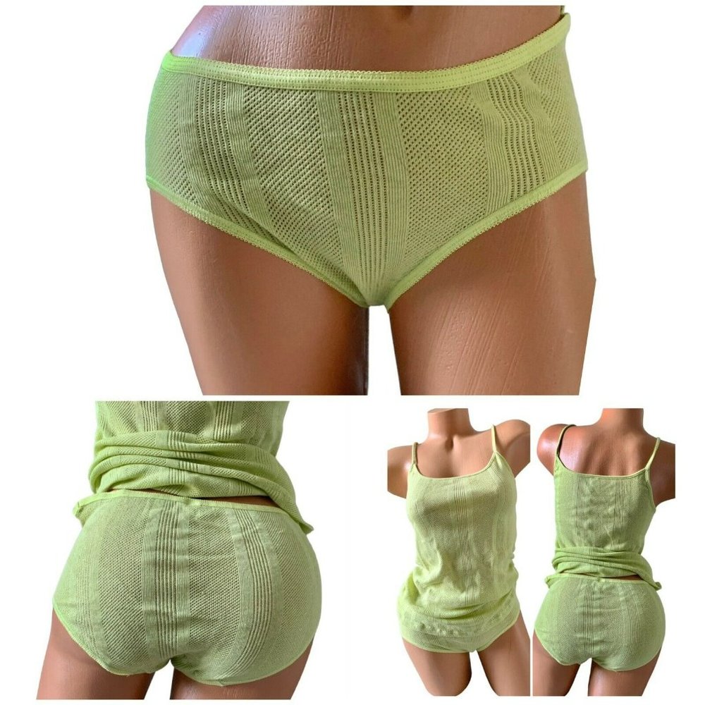 Vintage ESPRIT Cami Panty Set 90s Y2K Cotton retro Y2Kcore Green Lime Medium New
